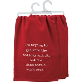 Primitives by Kathy I'm Trying to Get Into The Holiday Spirit, But The Damn Bottle Won't Open! Kitchen Towel