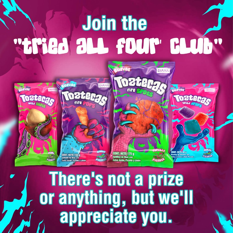 Toztecas Wild Drops, Chewy Gummies, Spicy Fruit Flavored Candy, 2.8