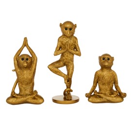 Deco 79 Polystone Monkey Decorative Sculpture Home Decor Statues, Set of 3 Accent Figurines 11", 9", 7"H, Gold