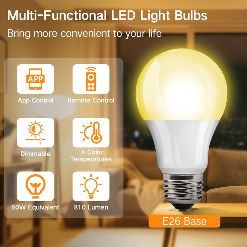 OUTON 3 Pack A19 LED Light Bulb with Remote Control,