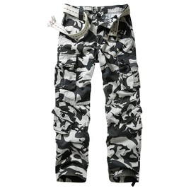 TRGPSG Men's Wild Cargo Pants, Camo Pants Cotton Casual Work Hiking Pants with 8 Pockets 5337 Black Hawk Camo 34