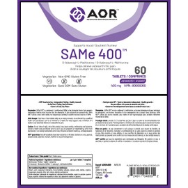 AOR AOR SAMe 400mg, 60 Tablets 30-Day Supply - S-Adenosyl-L-Methionine Supplement for Mental Clarity, Joint Comfort & Daily Vitality - Gluten-Free, Non-GMO and Vegetarian - Promotes Emotional Wellness