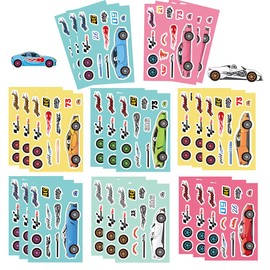 8Sheets Race Car Stickers, Make a Face for Race Car Car Themed Birthday Party Decorations,Make Your Own Stickers DIY Race,Gifts for Kids Girls Boys Teens