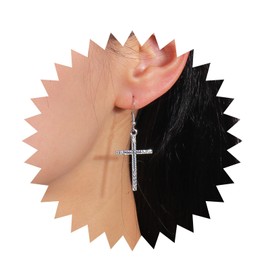 Andelaisi Boho Rhinestone Cross Earrings Vintage Crystal Cross Drop Earrings Silver Cross Religious Earring Sparkly Cz Cross Crucifix Hook Earrings for Women