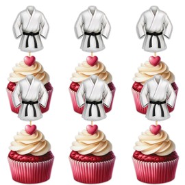Taekwondo Suit Cupcake Topper for Fitness Sports Theme Party Favors Decorations Happy Birthday Wedding Anniversary Party Decor Supplies set 18pcs Glitter
