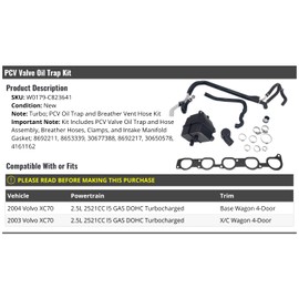 Marketplace Auto Parts PCV Trap and Breather Vent Hose Kit - Compatible with 2003-2004 Volvo XC70 2.5L Turbo