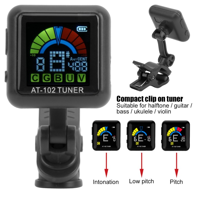 Aroma Guitar Clipon Tuner USB Rechargeable Builtin Battery Violin Ukulele
