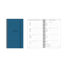 Idena 12089 - Taschenkalender 2026 im Format 8,7 x 15,3 cm, 1 Woche auf 2 Seiten, Terminkalender mit Hardcover Einband in Blau und Spiralbindung