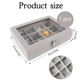 Dmnnlp 12 Grids Rock Display Case - 4cm Per Grid, Velvet Crystal Storage Box with Clear Lid for Small Gemstone Rock Fossil Crystal Stone Rings Earrings Collectibles(Grey)