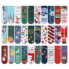 MWOOT 30 Pieces Christmas Magnetic Bookmark,Magnet Page Book Markers Set,Assorted Page Clips Bookmarks for Students School Office Reading (2x6cm,30 Styles)