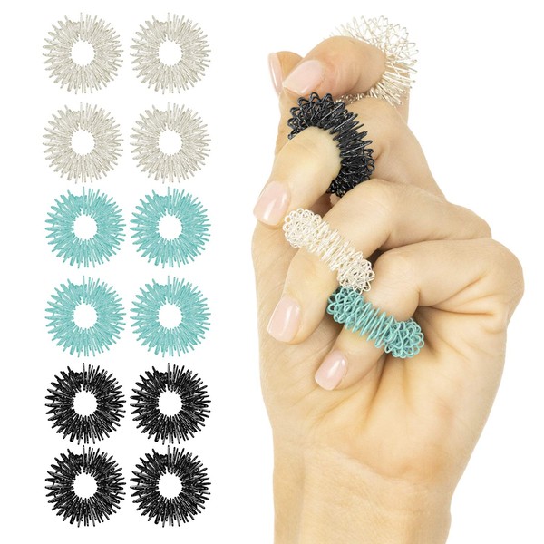Vive Spiky Sensory Rings (12-PK) - Fidget Anti-Anxiety Acupressure -