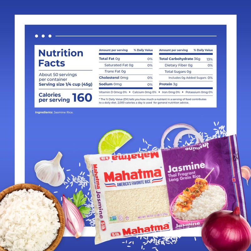 Mahatma Jasmine, 5lb Bag of Rice, Thai, Indian, or Cambodian