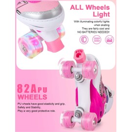 Sowume Adjustable Roller Skates for Girls and Women, All 8 Wheels of Girl's Skates Shine, Safe and Fun Illuminating for Kids