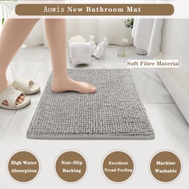AOWIS Bathroom Rug Mat, Extra Soft Non Slip Absorbent Water Bath Rug,Quick Dry, Machine Washable Bath Mats for Bathroom Floor, Tub, Shower and Home Decor Accessories (Brown, 20"x30")