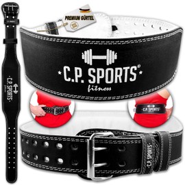 C.P. Sports Weight Lifting Belt for Weight Sports, Genuine Leather Training Belt, Ideal for Powerlifting, Ergonomic Fitness Belt with Padded Back, XXS (50 - 68 cm), Black
