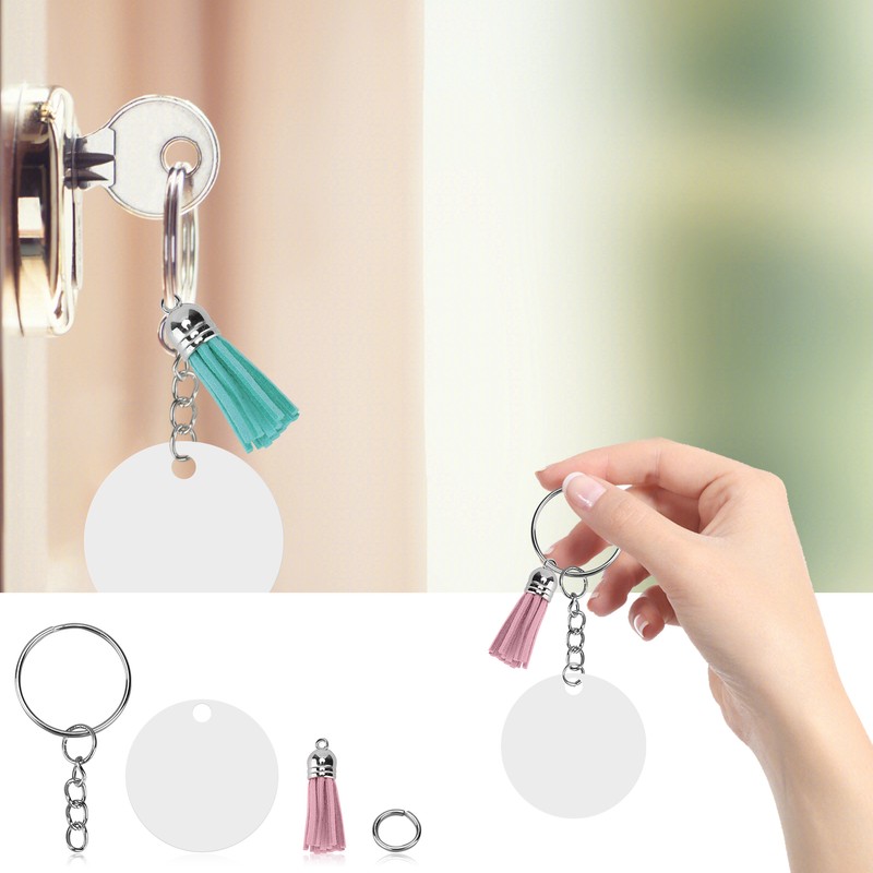 30Set DIY HandPainted Acrylic Keychain Blanks Circles Keychain Tassel Set