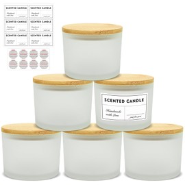SUPMIND 16oz 3 Wick Candle Jars 6 Pack - Large Empty Frosted Glass Candle Making Jars with Bamboo Lids, with Stickers and Labels, Bulk Candle Containers for Making Candles