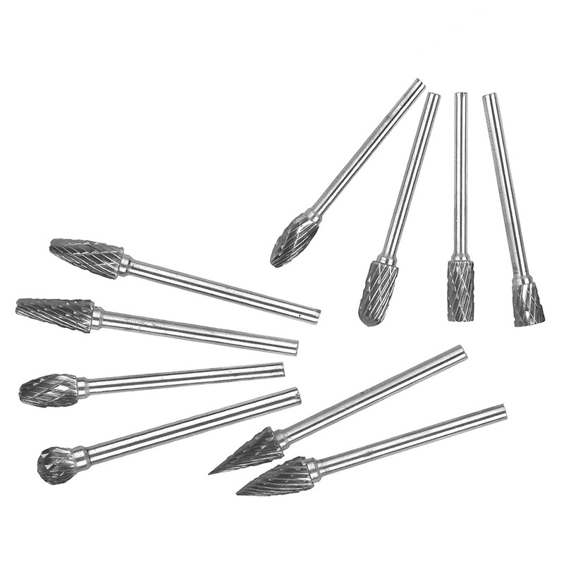 Gasea 10pcs 1/8”(3mm) Shank Rotary Burr Double Cut Tungsten Carbide