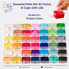 Gouache Paint Set 42x50ml/1.7oz With Lids - 24 Metallic and 18 Basic Colors