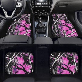 Suobstales Car Floor Mats Pink Camo Accessories for Cars, SUVs and Trucks 4 Pcs All-Season Rubber Front Rear Floor Foot Mats Hunting Forest Camouflage