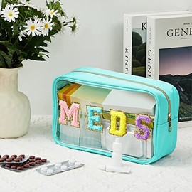 Geetery Bolsas de Cosméticos de Letra Neceser de Maquillaje de Chenilla Bolsa Portátil de Nailon Preppy de Parche con Cremallera para Tocador Cosmétic