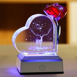 XuanMingyuan Crystal Heart Shaped Rose Deer Creative Home Decoration for Girlfriend, Wife or Mom - Romantic