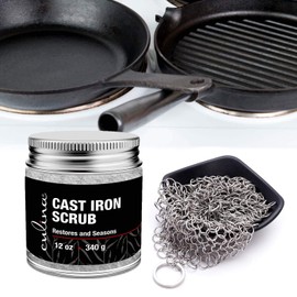 Culina Cast Iron Cleaning & Restoring Scrub & Stainless Steel Scrub | Removes Rust Without Scratching & Care Before Cleaning, Washing & Seasoning | 100% Natural | for Cast Iron Skillets, Pans &