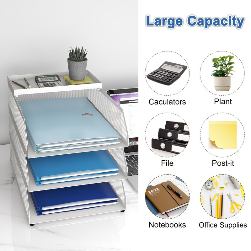 Natwind 3-Tier Stackable Paper Tray, Metal Mesh Desktop Organizer, Paper