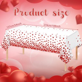 YIDAKO 6 Pack 54 X 108in Valentines Tablecloth Disposable Plastic Love Heart Table Cloth Rectangle Table Cover for Galentines Day Wedding Engagement Valentine's Party Decorations