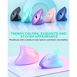 Lekvey Ergonomic Mouse, Vertical Wireless Mouse Rechargeable 2.4 GHz Optical Carpal Tunnel Mouse : 800/1200 / 1600 DPI, 6 Buttons, for Laptop, PC, Computer, Desktop, Notebook etc, Green