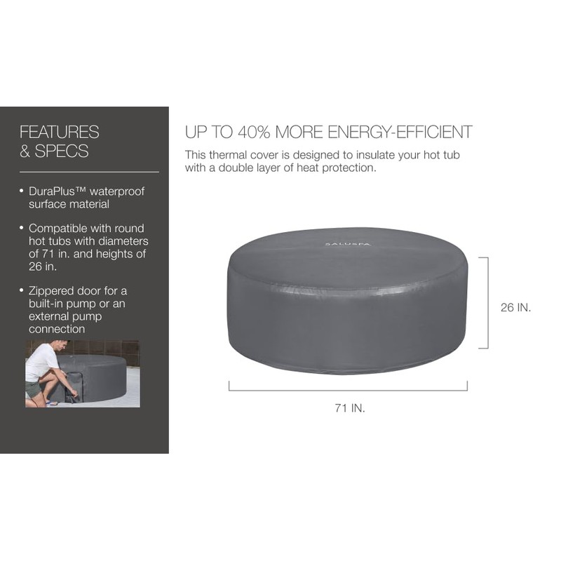 Bestway SaluSpa EnergySense Thermal Inflatable Hot Tub Spa Cover 71"