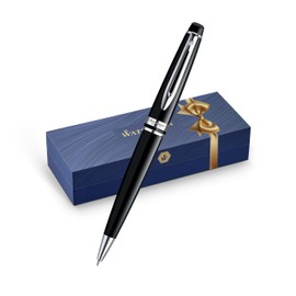 Waterman Expert Ballpoint Pen, Gloss Black with Chrome Trim, Medium Tip, Blue Ink, Luxury Pen in Gift Box - Supreme Writing Comfort, Signature Style, Polished, Professional