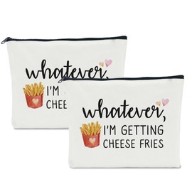 NBIAN 2 Pcs Whatever I'm Getting Cheese Fries Food Makeup Bag Cosmetic Bag for Women Girl Daughter Bestie Friend Coworker Sister Lady Friendship Gifts Thanksgiving Christmas Graduation Birthday