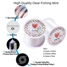 3 Roll Transparent Fishing Thread, Clear Fishing Line Jewelry String Invisible Nylon Thread for Hanging Decorations, Beading and Crafts, 0.2mm x120m,0.25mm x90m,0.3mm x70m,Fishing Line Clear Invisible