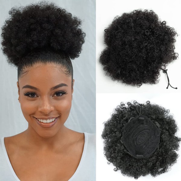 HYNRCAKZYL Afro Puff Drawstring Ponytail Black Kinky Curly Synthetic Ponytail