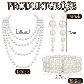 agogue 1 piece pearl necklace long, 1 piece pearl bracelet and 1 piece earrings beads, pearl necklace women's 3-piece set, retro fashion jewellery, pearl bracelet, women's vintage beads set for party