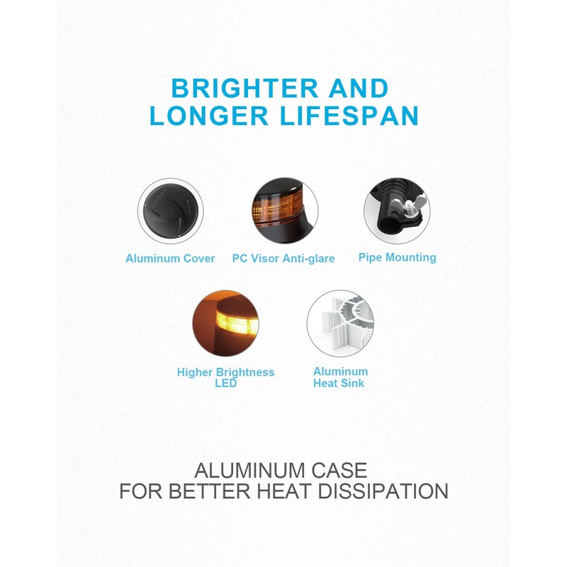 Agrieyes Amber Beacon LED Emergency Strobe Lights - 3.6Inch Pole