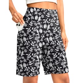 G Gradual Bermudas largas con Bolsillos para Mujer, de Cintura Alta, hasta la Rodilla, para Caminar y Hacer Ejercicio (Flor Blanca, Talla S)