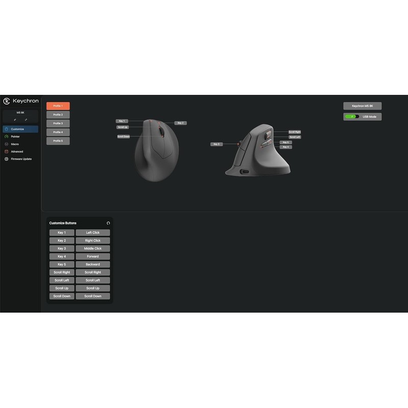 Keychron M5 Ergonomic 4000 Hz Wireless Bluetooth 5.1/2.4 GHz/Wired Mouse,