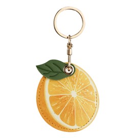 Andiker PU Leather Bag Charms, Fruit Keychain with Key Ring Keychain GPS Tracker Case Compatible with Airtag Holder and Keys (Orange)
