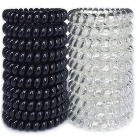 Spiral Hair Ties 20 Pieces Waterproof No Crease Coil Traceless Phone Cord Hair Ties No Damage Hair Scrunchies Ponytail Holders Plastic Elastics Hair Bands for Woman (black transparent)