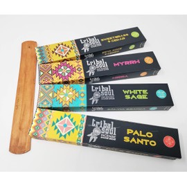 Tribal Soul Incense Smudge Sticks - Palo Santo, White Sage, Cedar-Sweetgrass with JRose Incense Holder TS-3