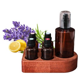 RoseFlower Ebony Essential Oil Holder Stand - 1 Large & 4 Small Slots, Wooden Essential Oil Organizer & Storage Display, Vanity Tabletop Makeup Organizer