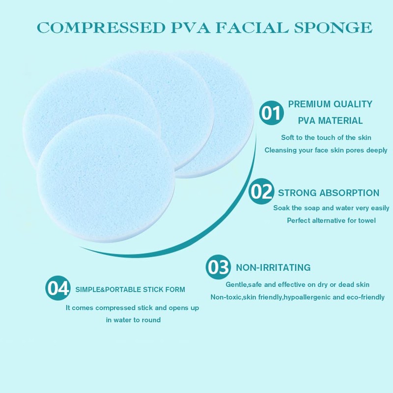 Facial Sponge Compressed Makeup Remover 60 Count Wash Pads Round