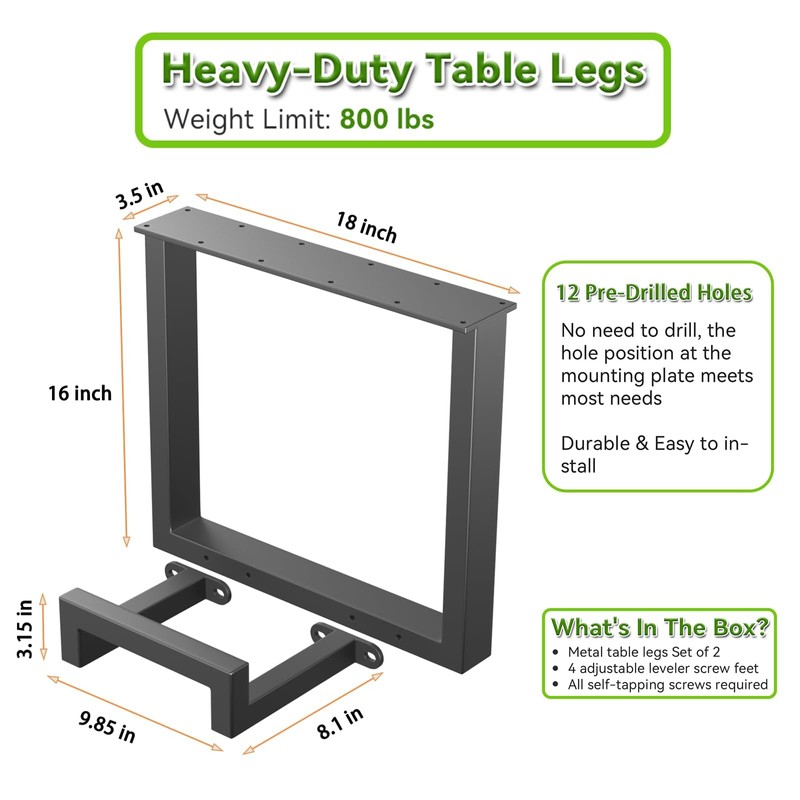 PHWOTAN Upgraded 2 Tier Coffee Table Legs, Square Metal 16