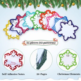 24 Pcs Snowflake Christmas Sticky Notes Snowflake Shaped Christmas Notepads Self Adhesive Christmas Note Pads Bulk Removable Funny Holiday Sticky Notes for Memo Christmas Home School Office Decoration