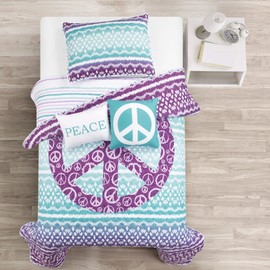 Lush Decor Peace Ombre Reversible 4 Piece Quilt Set, Twin XL, Purple & Blue