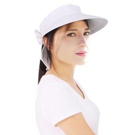 YoungLove Women's Wide Brim SPF 50+ UV Protection Sun Visor Hat,White
