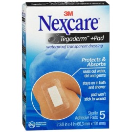 Nexcare Tegaderm + Pad Transparent Dressings Waterproof 2.375 x 4 In 5 EA
