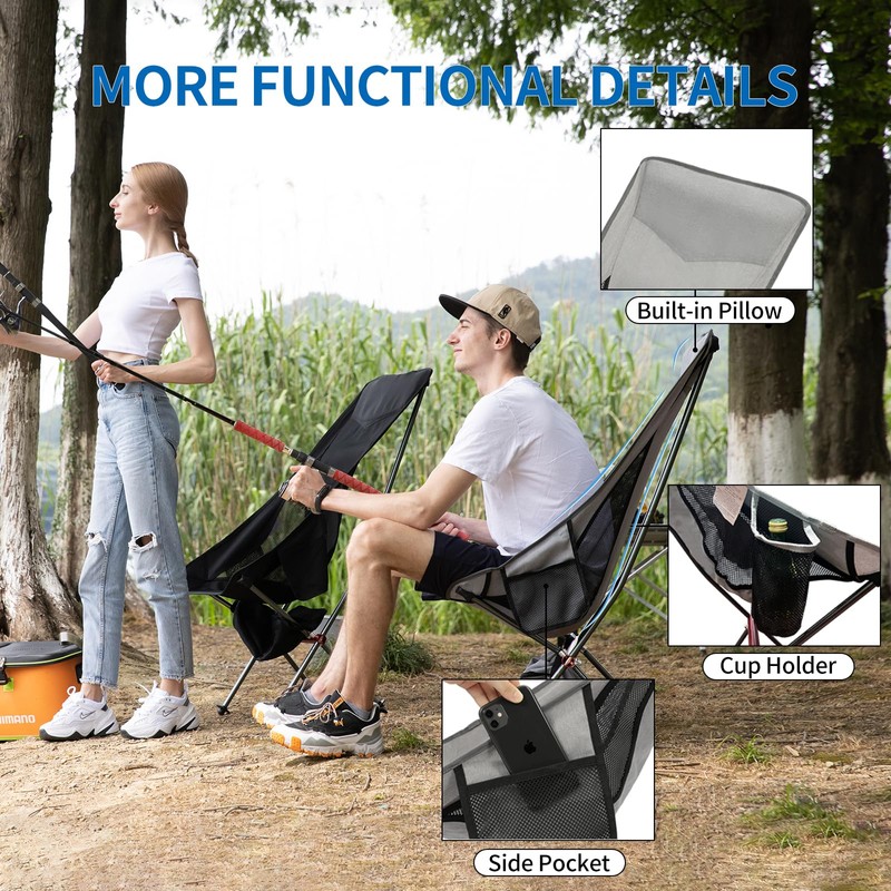 SHALLWE Camping Chairs, All Aluminum Frame Portable Folding Camp Chair